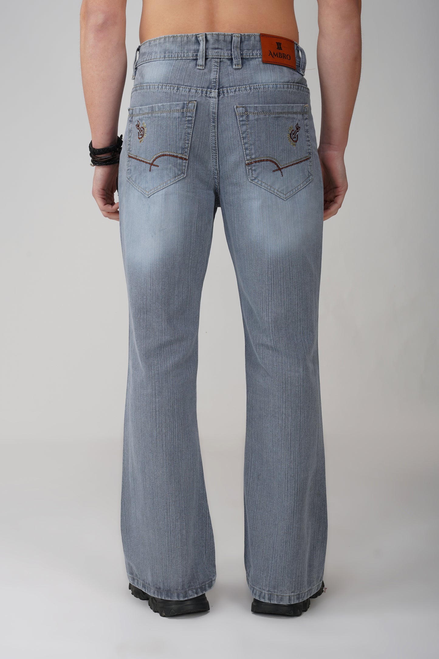 Grey Distressed Bootcut Jeans