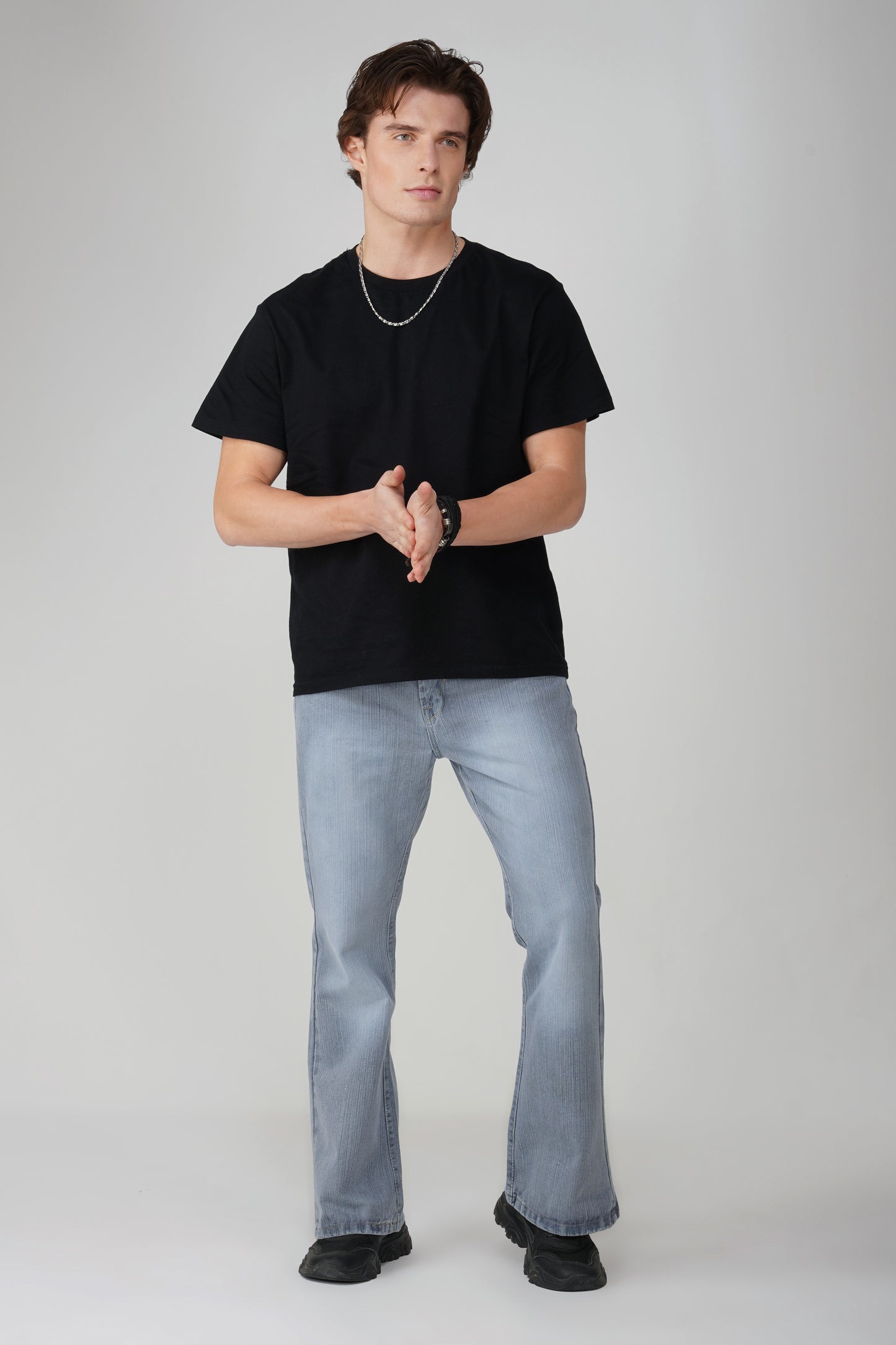 Grey Distressed Bootcut Jeans