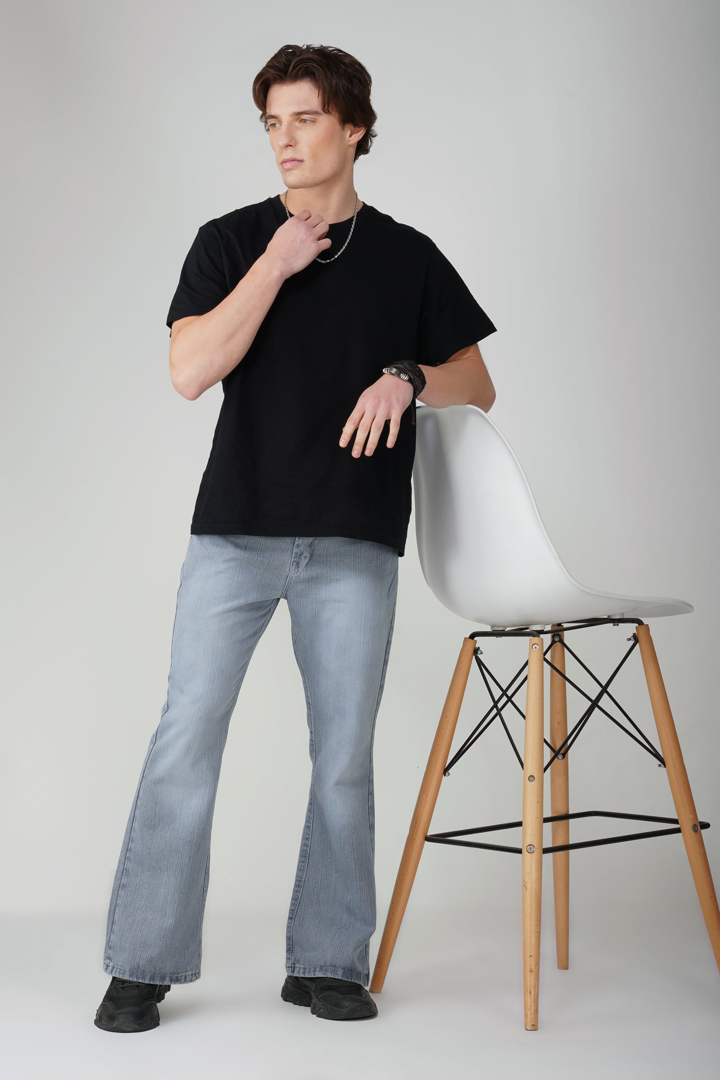 Grey Distressed Bootcut Jeans