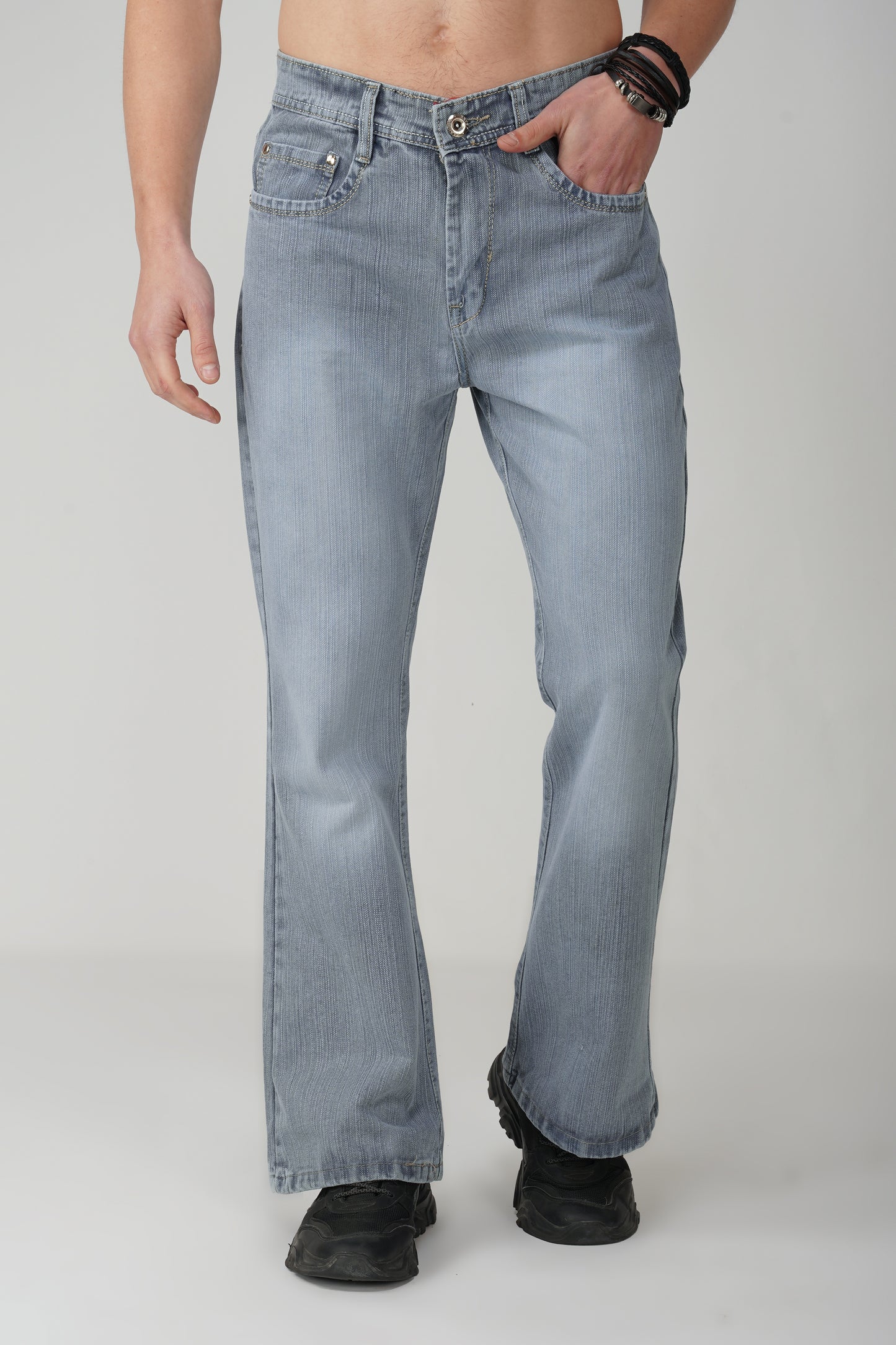 Grey Distressed Bootcut Jeans