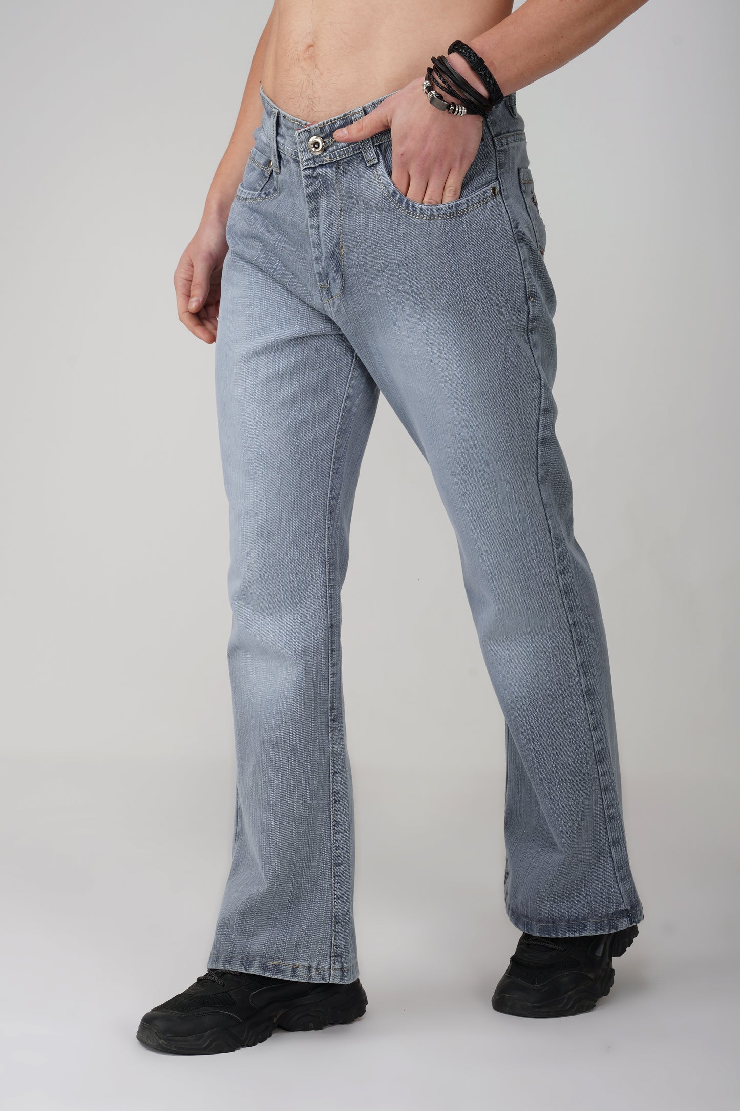 Grey Distressed Bootcut Jeans