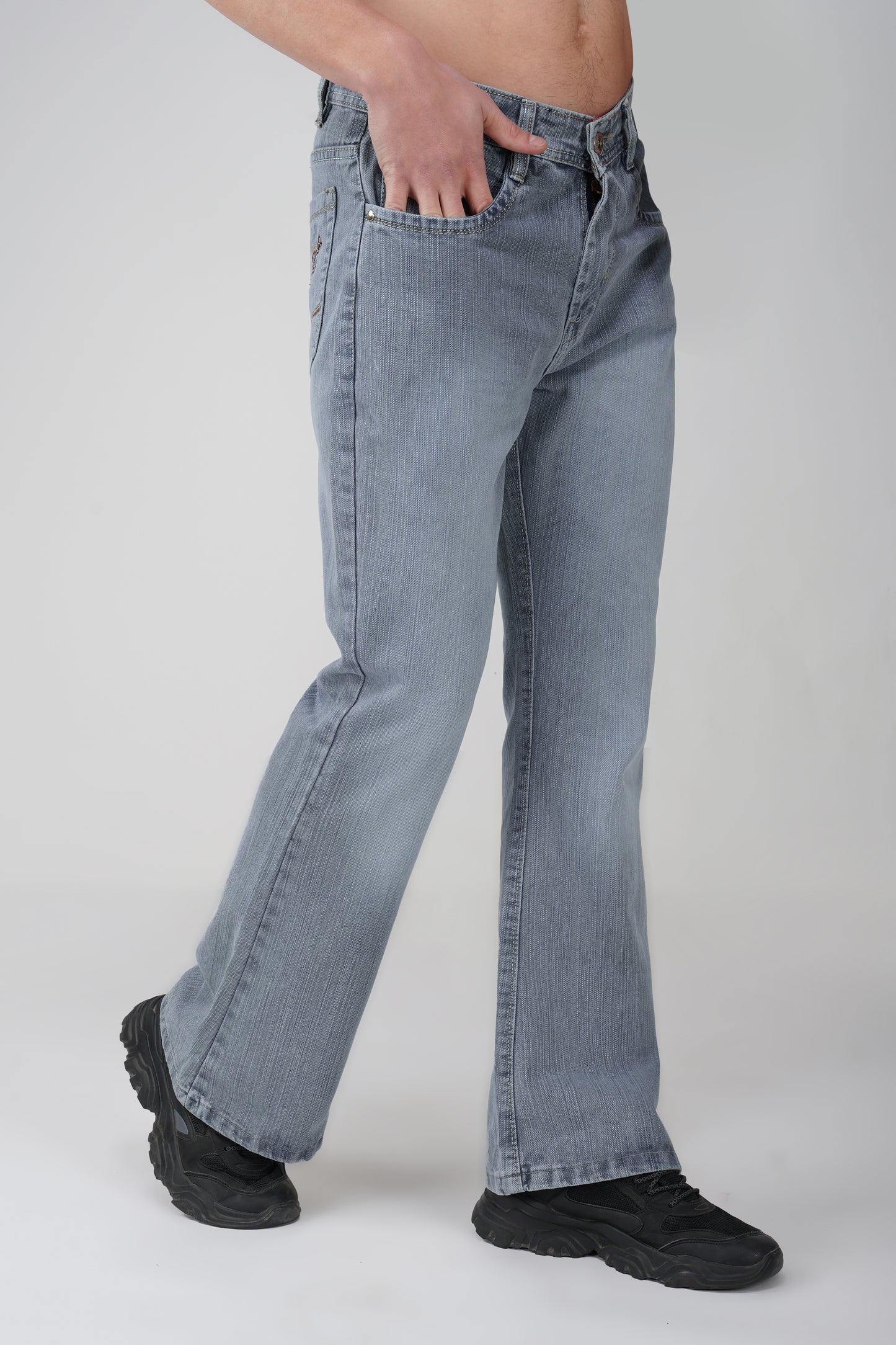 Grey Distressed Bootcut Jeans