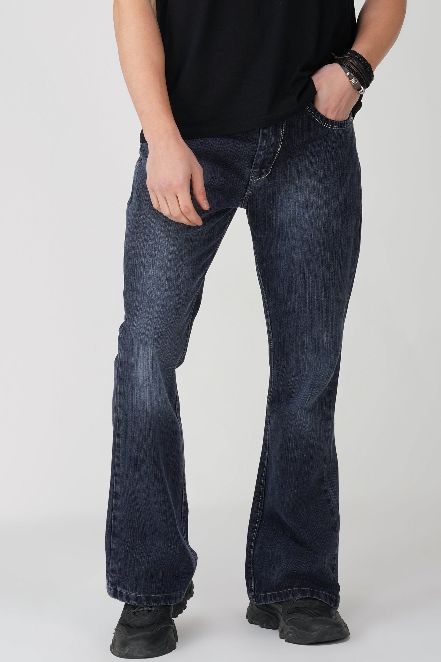 Smoky Black Distressed Bootcut Jeans