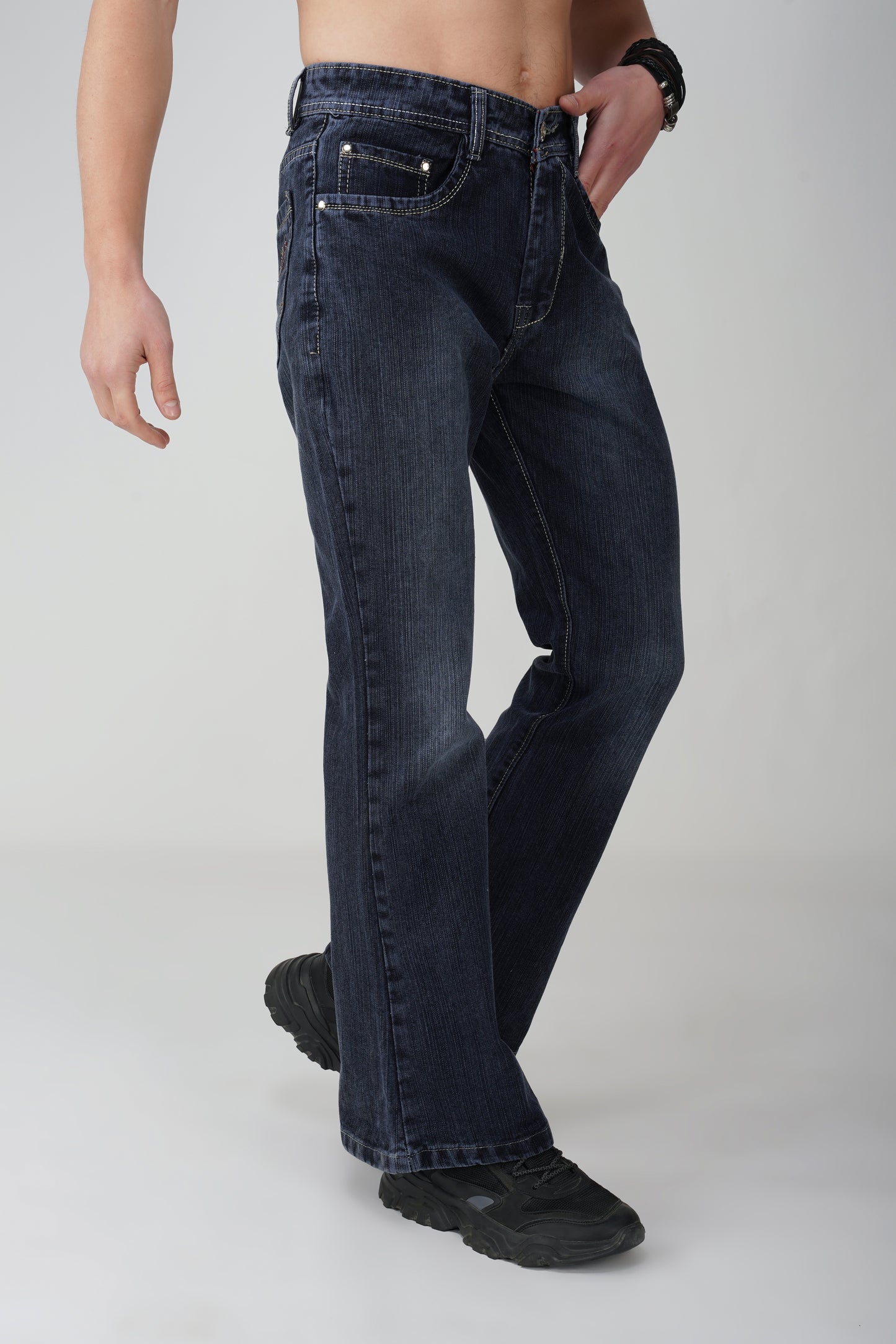 Smoky Black Distressed Bootcut Jeans