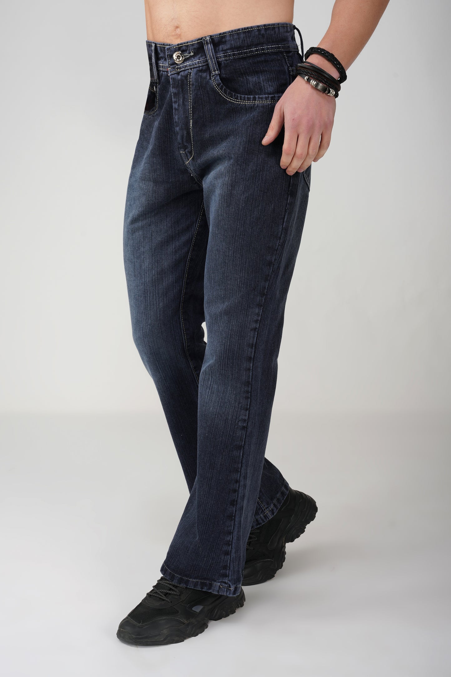 Smoky Black Distressed Bootcut Jeans