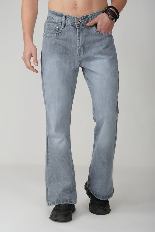 Grey Distressed Bootcut Jeans
