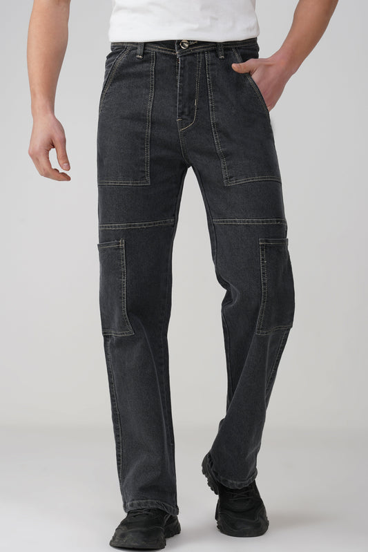 Stone Grey Men Denim Cargo